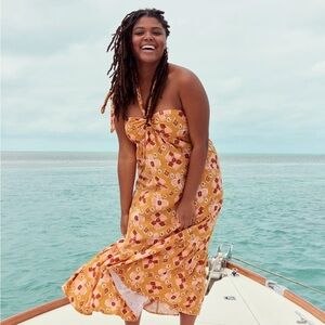 Aerie High Low Halter Maxi Sundress - M Yellow, Brown & Peach